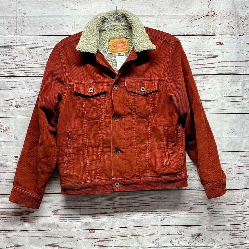 Little Boys Rust Sherpa Lined Trucker Size Large - Picture 2 of 4